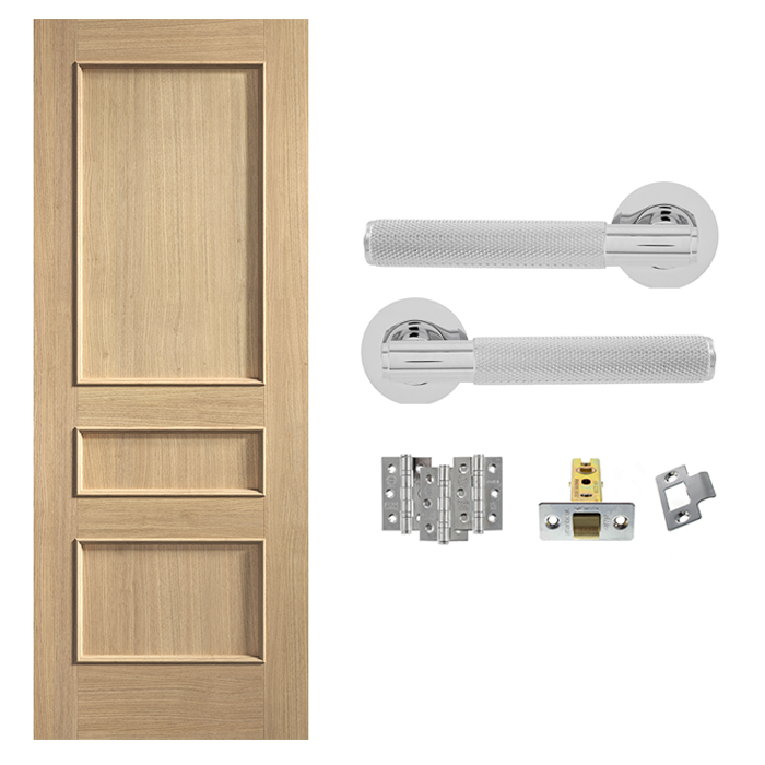 Fully Finished Toledo 3 Panel Internal Door with Handle Pack