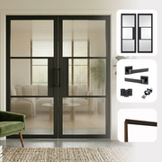 Tribeca Black Reeded Glazed Internal Pair Door Set
