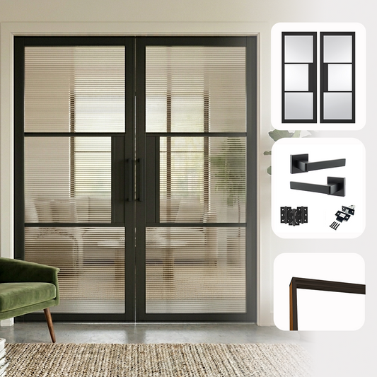 Tribeca Black Reeded Glazed Internal Pair Door Set