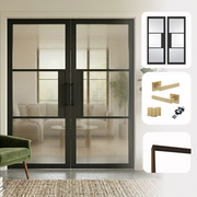 Tribeca Black Reeded Glazed Internal Pair Door Set