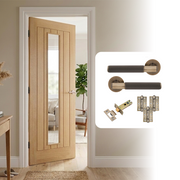 Unfinished Oak Tuscany 1L Clear Glazed Internal Door and Handle Pack