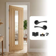 Unfinished Oak Tuscany 1L Clear Glazed Internal Door and Handle Pack