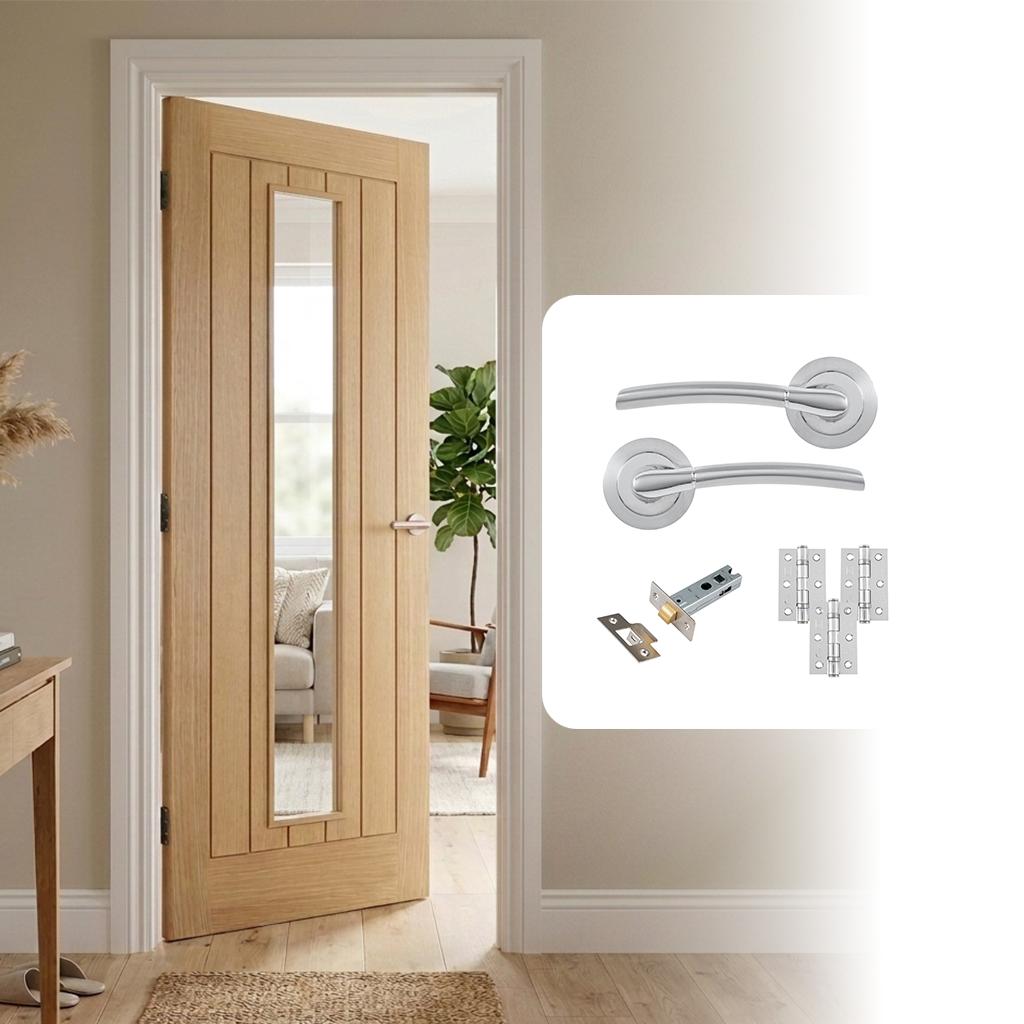 Unfinished Oak Tuscany 1L Clear Glazed Internal Door and Handle Pack