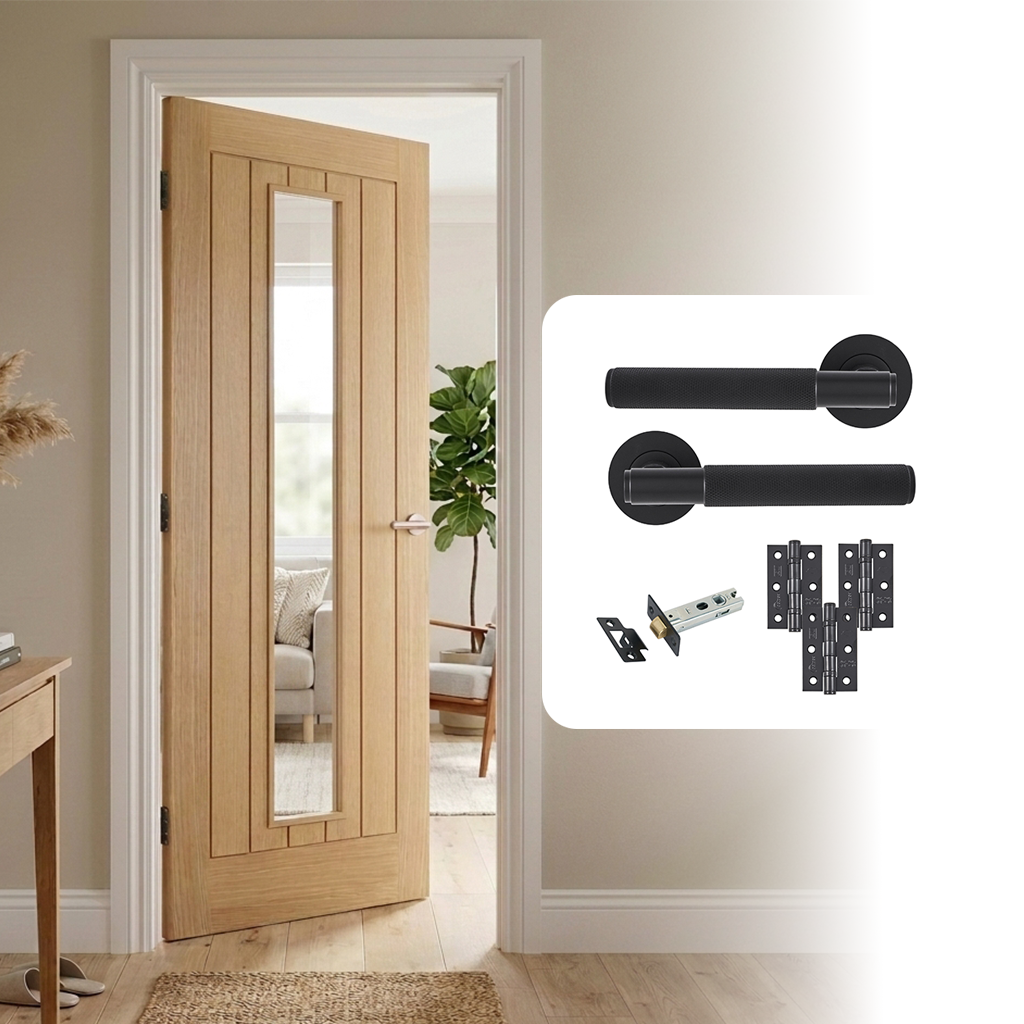 Unfinished Oak Tuscany 1L Clear Glazed Internal Door and Handle Pack