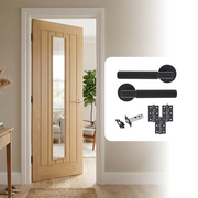 Unfinished Oak Tuscany 1L Clear Glazed Internal Door and Handle Pack