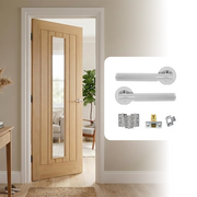 Unfinished Oak Tuscany 1L Clear Glazed Internal Door and Handle Pack