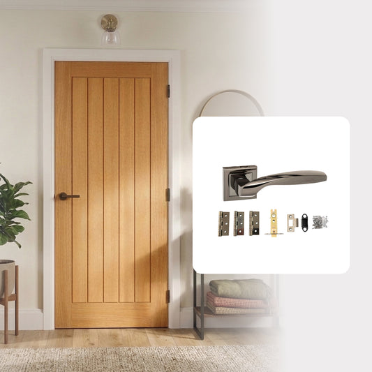 Pre-Finished Oak Tuscany Cottage Internal Door with Handle Pack