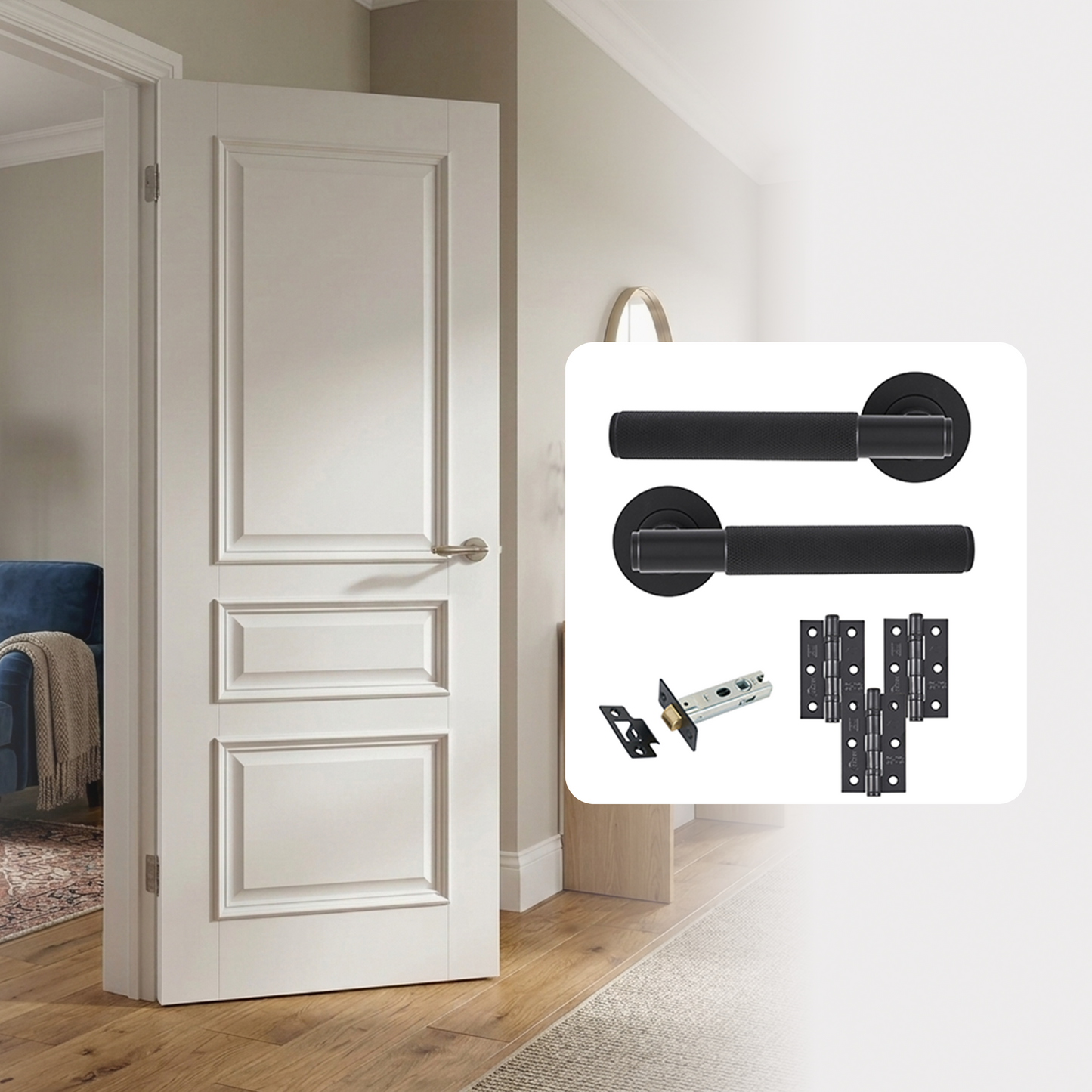 Fully Finished White Royale 3P Internal Door with Handle Pack