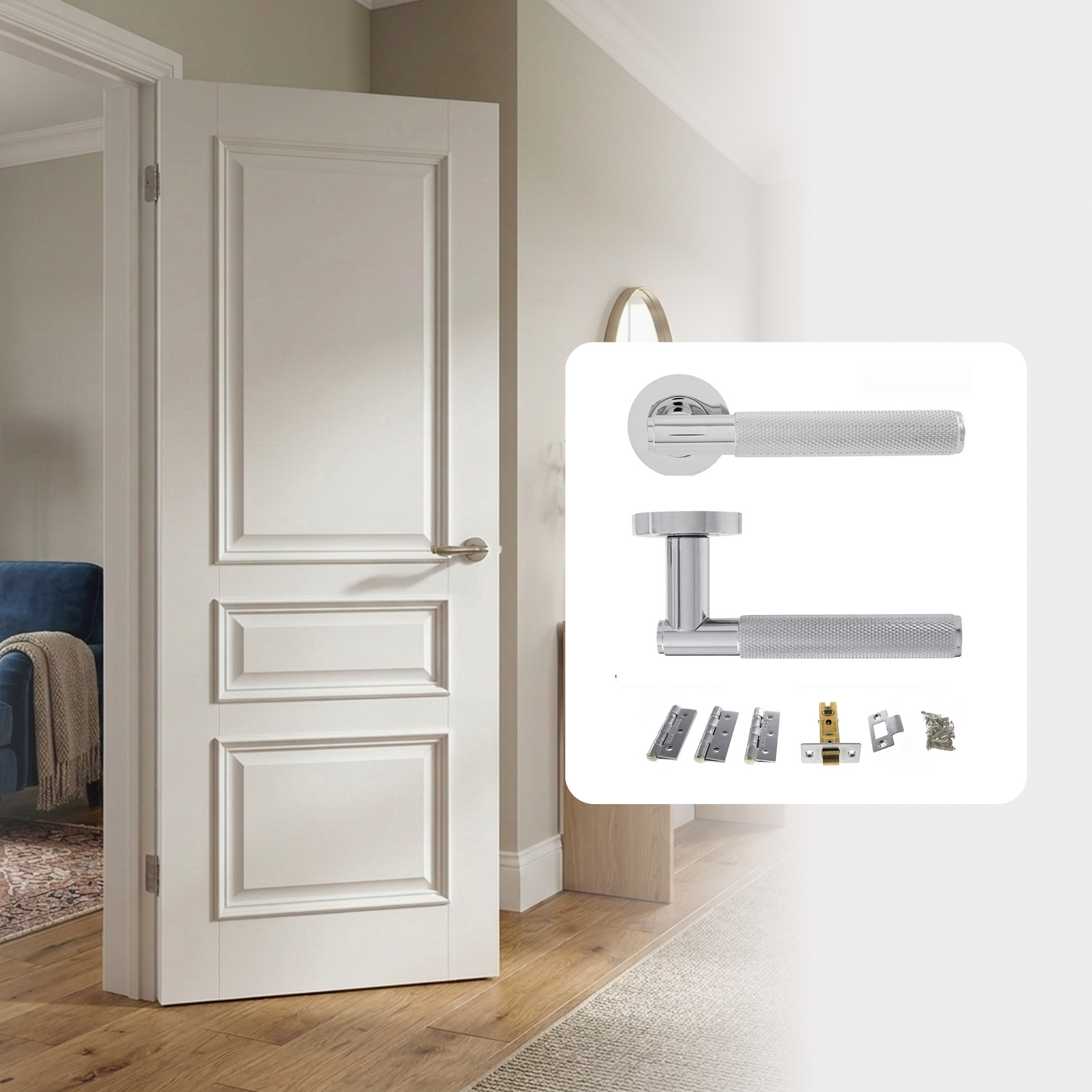 Fully Finished White Royale 3P Internal Door with Handle Pack