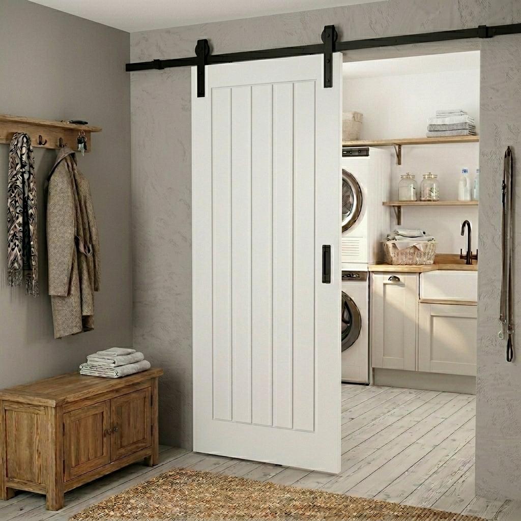 Fully Finished White Newark Cottage Sliding Barn Door Set