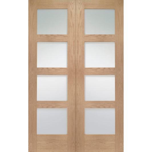 Internal Oak Shaker Door Pair with Clear Glass