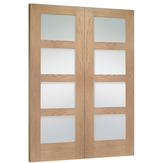 Internal Oak Shaker Door Pair with Clear Glass