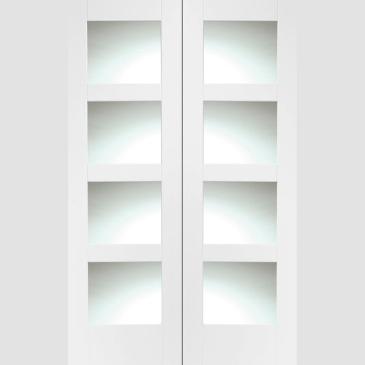 Internal White Primed Shaker Door Pair with Clear Glass