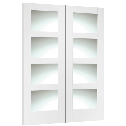 Internal White Primed Shaker Door Pair with Clear Glass