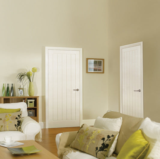 White Moulded Textured Vertical 5P Fire Door